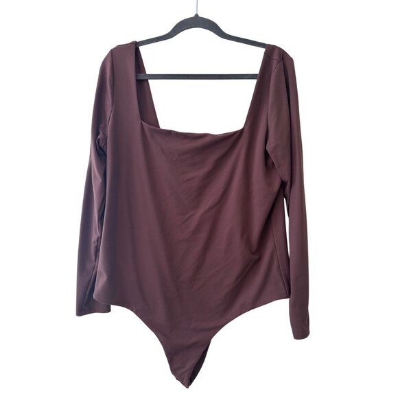 Nuuds Coffee Long Sleeve Square Neck Thong Style Bodysuit - Picture 8 of 10